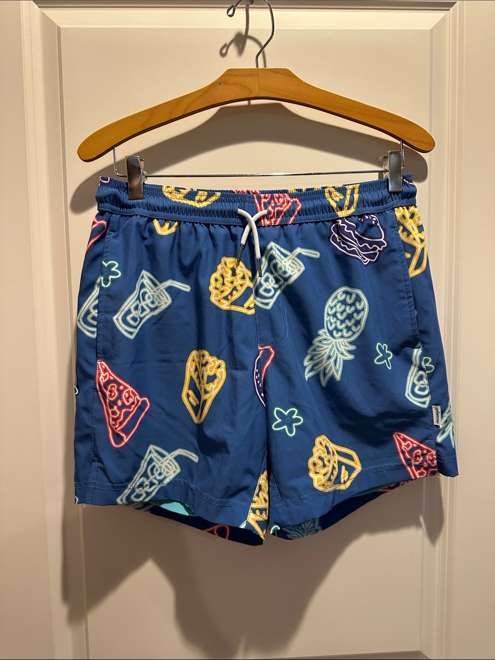 Men's Blue Neon Sign Print Swim Shorts
